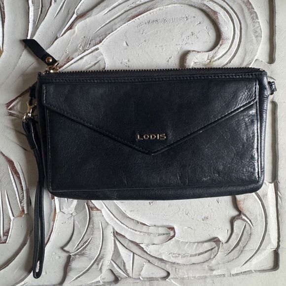 Lodis black leather wallet wristlet - Picture 1 of 6